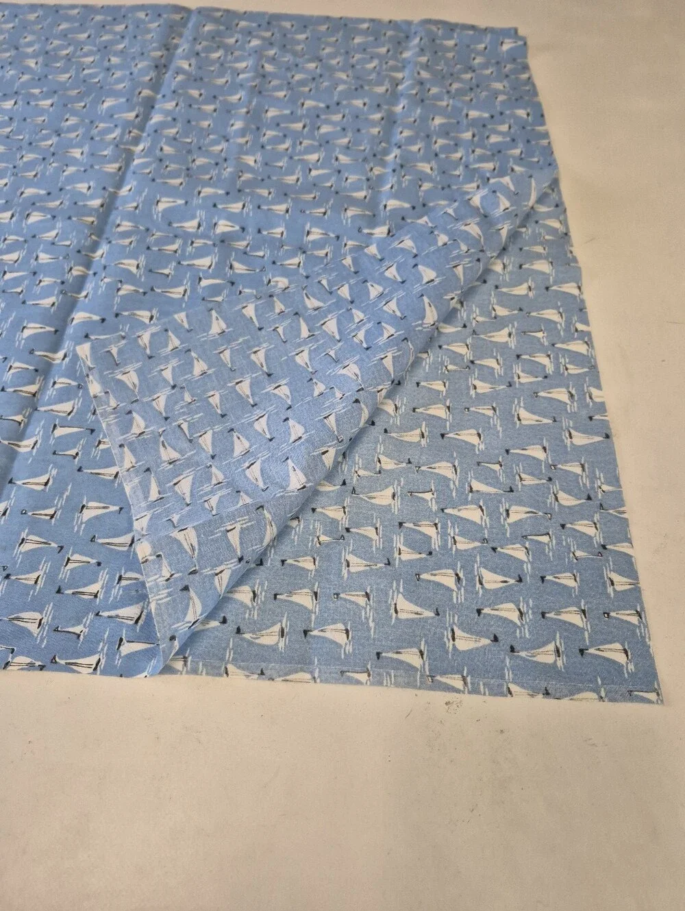 Blue Sailboat Fabric Nautical Print 37x44 Inches